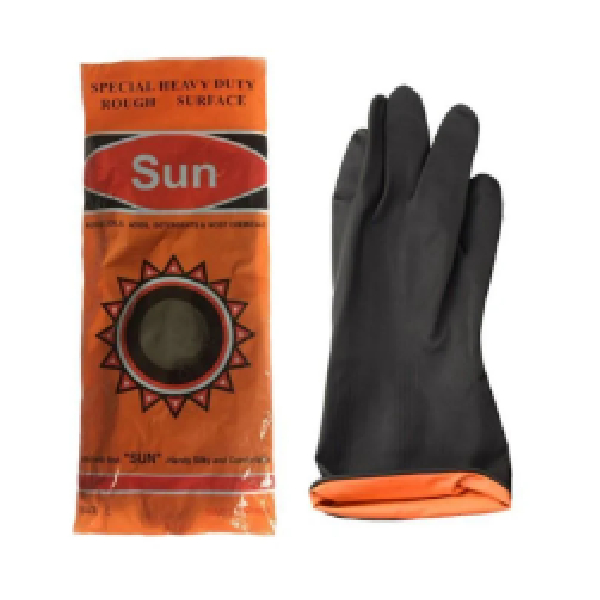 Fortune/Sun Brand XL Gloves, Rubber, Black/Orange, Light Duty