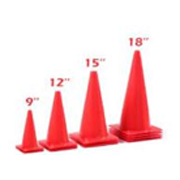 9 Inch Training Cones, Unbreakable, High Tear-Resistance PE, Red