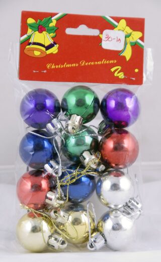 Christmas Shiny Balls, 12Pcs/Pkt Asstd Colors – 3Cm