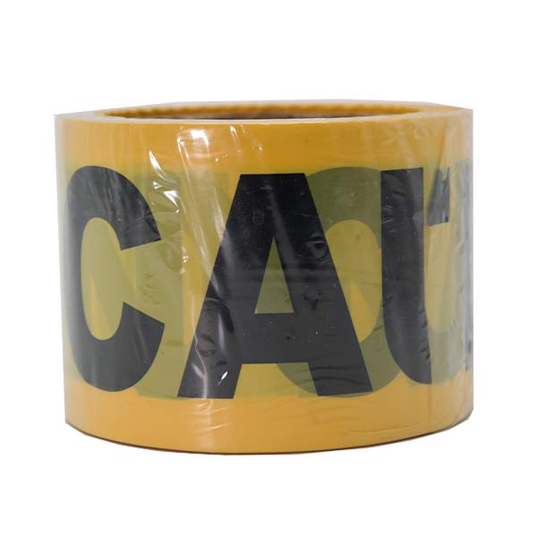 PE Warning Tape, 7.5cm x 200m x 0.1mm, (Caution), Black Text on Yellow Tape, Reflective, Non-Adhesive