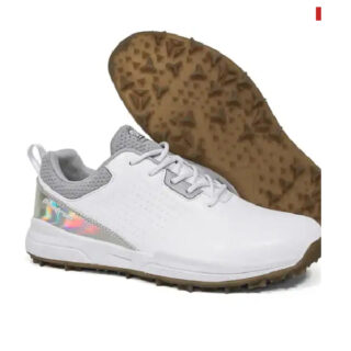 Golf Shoes White Plain With Beige Sole, Size 40