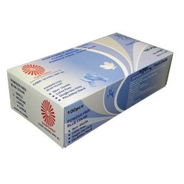Vinyl Gloves, Powder Free, Large, Blue, Packet Of 100