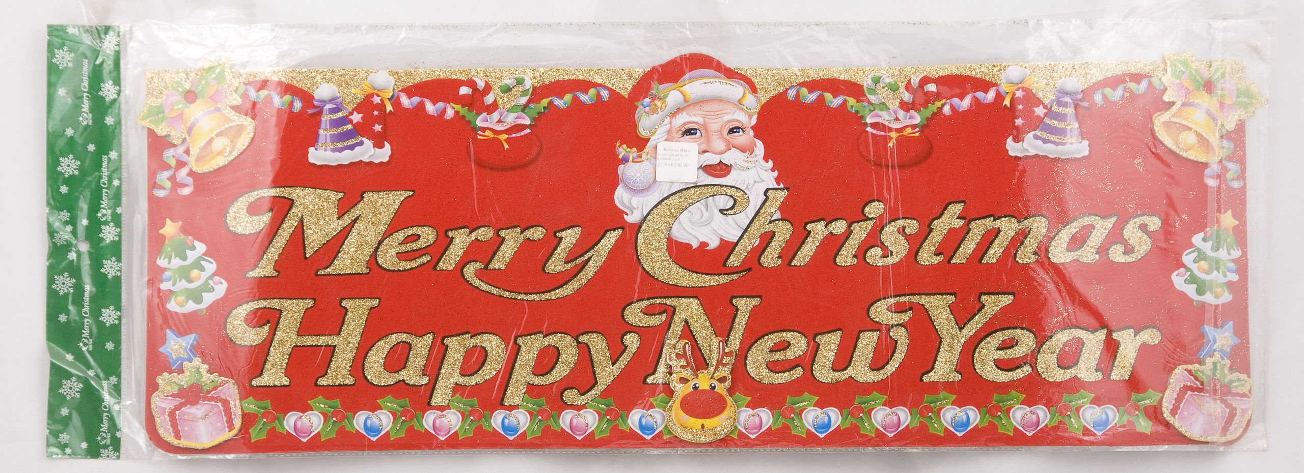Merry Xmas + Hny Banner 77X26Cm Both Sides Printed