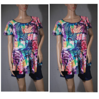 Ladies Swim Suit 2 Piece, With Frill, Multicolor Palm Tree Design, 2X-Large