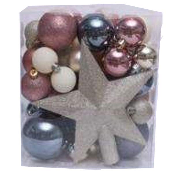 Hanging Balls Assorted Pack Of 377 With Glitter Star in Transparent Box