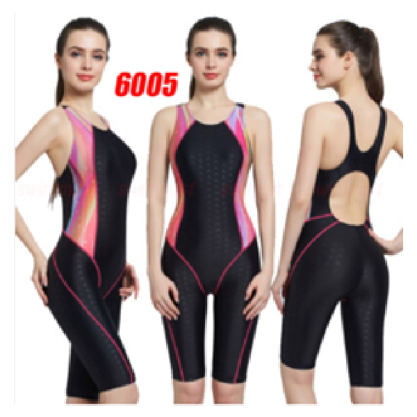 One Piece Ladies Swim Suit, Black & Rose, Upto Knee, M