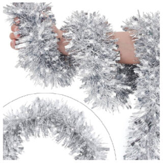 2m*6/10cm*6Ply Shiny Christmas Tinsel Garland W/Heart Ornament, Silver