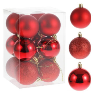 8cm Plastic Ball Shiny, Matt, Glitter, 24Pcs/Box, Red