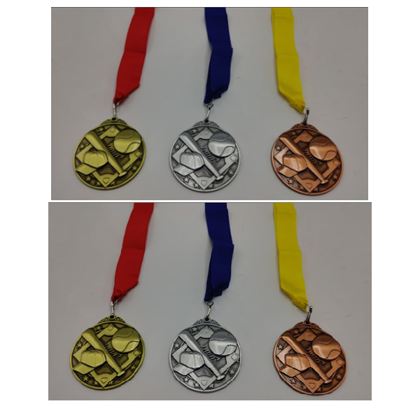 Antique Bronze Medal With Red Ribbon, For Baseball, Size 70Mm