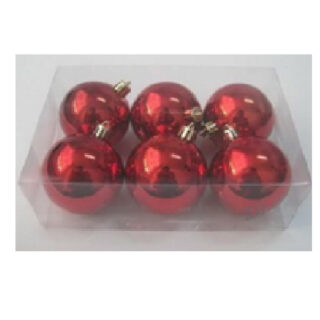 7cm Shiny Plastic Christmas Ball Red 6Pcs/Pkt