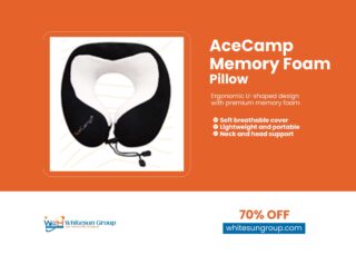 Memory Foam Pillow U shape, Neck Head Cushion, Black & White, AceCamp