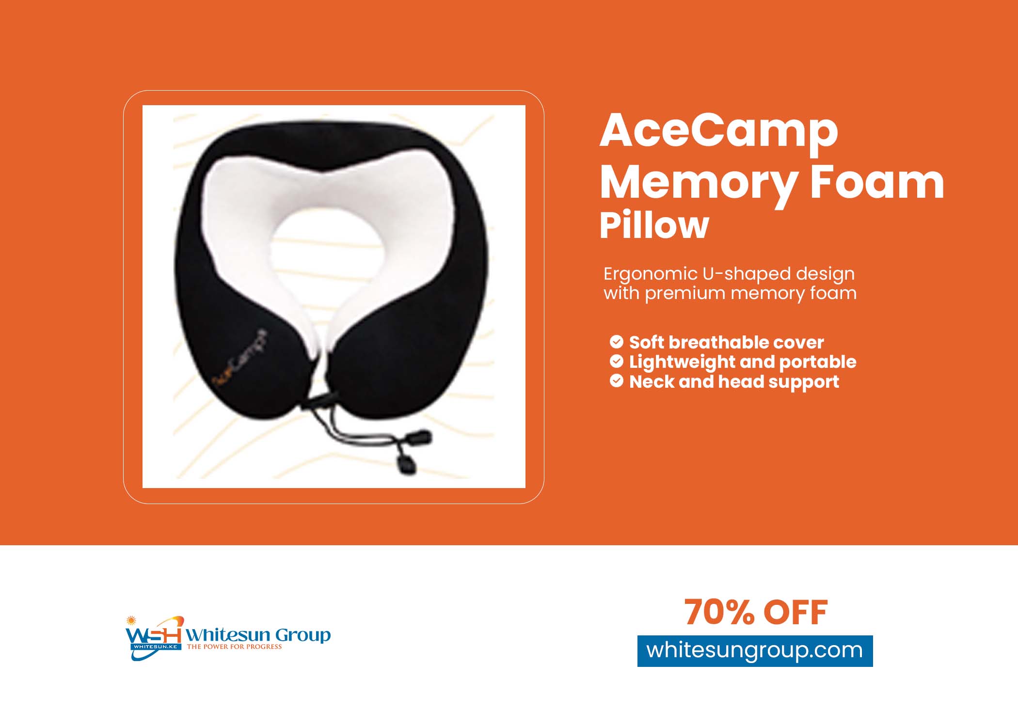 Memory Foam Pillow U shape, Neck Head Cushion, Black & White, AceCamp