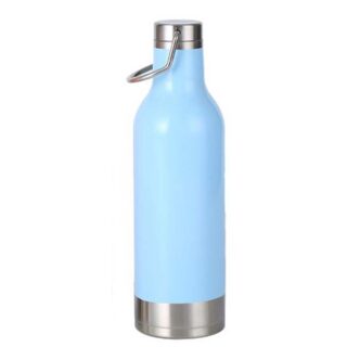 500ml Aluminum Water Bottle With Carabiner Blue Silver Top & Bottom