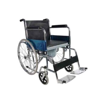 Chrome Plated Steel Commode Wheelchair, Fixed Armrest & Legrest, 8 In PVC Front