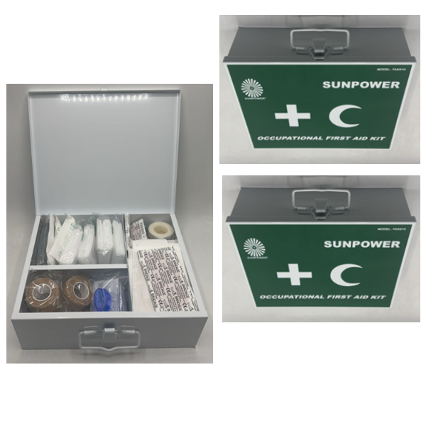Occupational First Aid Kit In Metal Box, Wall Mountable White/Green, Sunpower