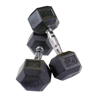 Black Rubber Hex Dumbbells In Pairs 10Kg