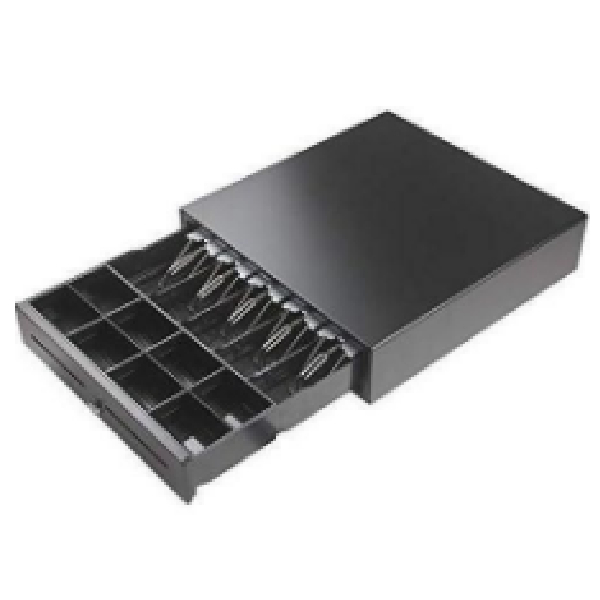 Cash Drawer RJ11,12V, 4 Bill, 8 Coins Size : 405(W) X 420(L) X 100(H)mm, Black, 8Kg