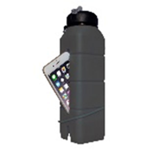 Silicon Sound Water Bottle & Phone Holder, 26Oz, Grey, AceCamp