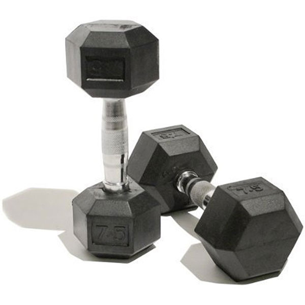 Black Rubber Hex Dumbbells In Pairs 7.5Kg