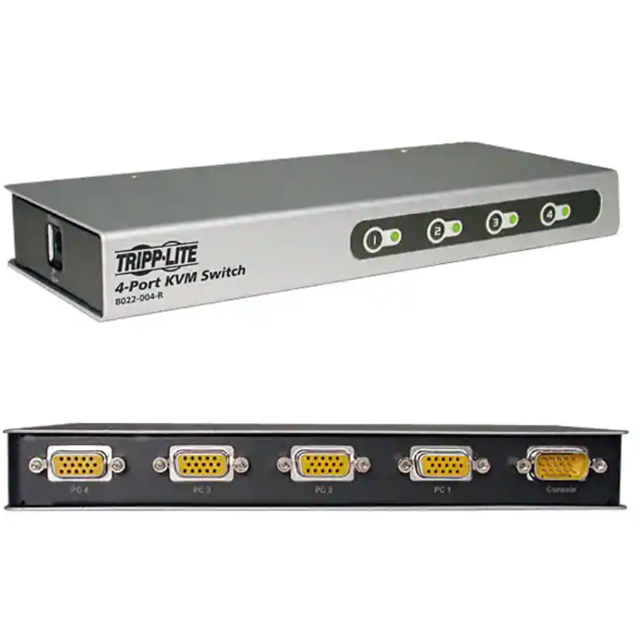 4-Port Compact Plug N Play KVM Switch, PS2 & USB Compatible, Max One User Tripp-Lite B022-004-R