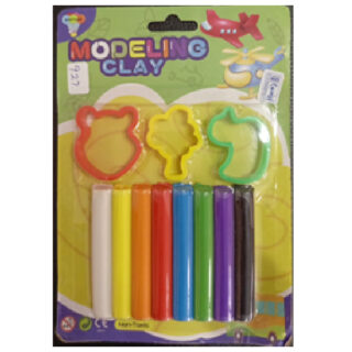 Set Of 8 Plasticine Modelling Clay Strips With 3 Plastic Molds In Blister Card
