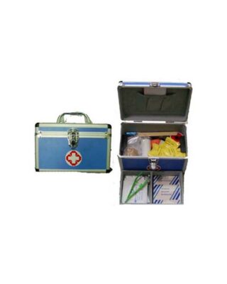First Aid Kit In Fancy Metal Case, Lockable, With Handle Green/Blue