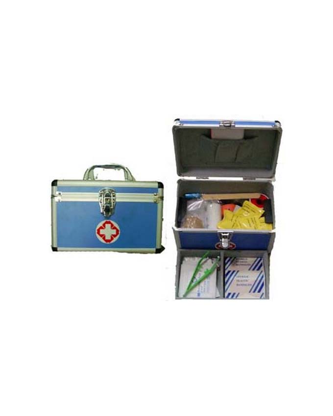 First Aid Kit In Fancy Metal Case, Lockable, With Handle Green/Blue
