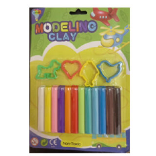 Set Of 12 Plasticine Modelling Clay Strips With 4 Plastic Molds In Blister Card
