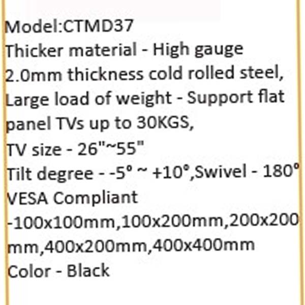 TV Wall Mount for 26–55 Inch Flat Panel TVs – Tilt & Swivel, 30Kg Max Load, VESA Compliant - Image 3