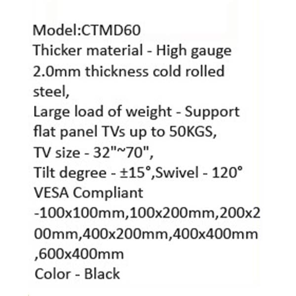 TV Wall Mount Supports 32-70 Inch, TVs Upto 50Kgs, Tilt & Swivel, VESA Compliant - Image 3