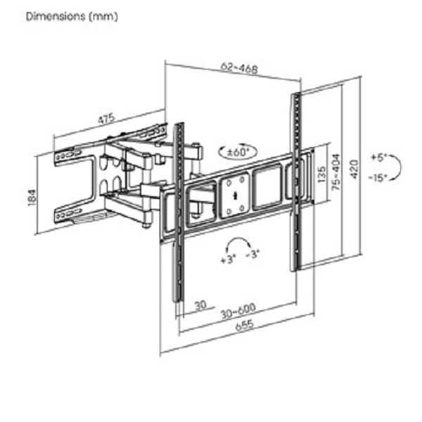 TV Wall Mount Double stud Free Motion, Swiveling Arms, Weight Capacity-40Kg, Fit Screen Size (37-80) Inch Lumi - Image 3
