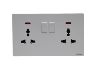 Windsor L&L Range Brushed White 13A 2 Gang Universal Socket with Neon Indicator - L408MW