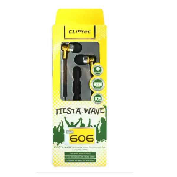 Cliptec Multimedia In-Ear Earphone With Mic & Volume Control (Fiesta-Wave)-Yellow