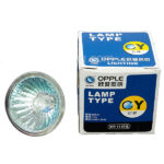 Reflector lamp bulb beside blue OPPLE Lighting 'Lamp Type' box with CY logo and Chinese text