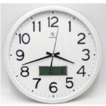 Wall Clock Round 35cm White Frame With Quartz Movement With Digital Clock 