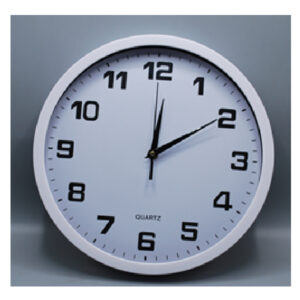 Wall Clock 30cm Round, White Frame, Quartz