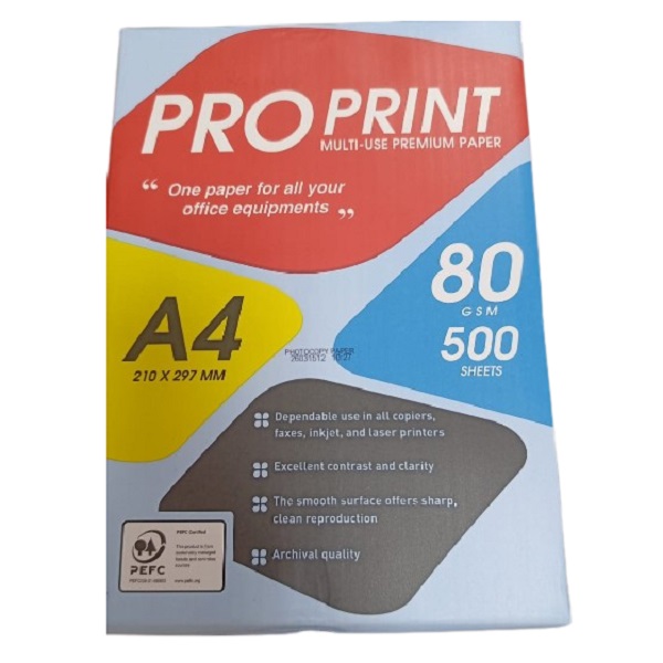 PRO-PRINT Photocopying Paper A4, 80Gsm 500 Sheets - Whitesun Group
