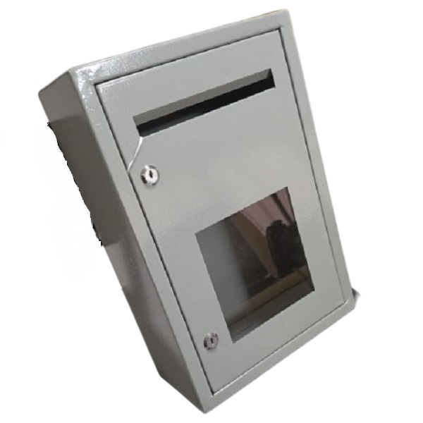 Metal Tender/Suggestion Box Size (H-450*W-300*D-150)mm With Clear Perspex Panel & 2 Key Locks, Grey - Whitesun Group