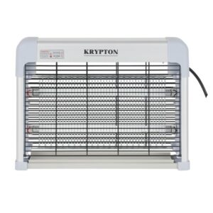 Portable electric space heater with a metal front grille and multiple heating coils, cord on the right side, Krypton branding.