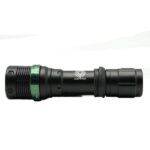 Black SunPower flashlight with a green ring on the head, shown horizontally against a white background