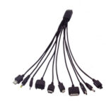 Assorted multi-connector cable set with many plug types fanned out, for charging and data transfer across devices.