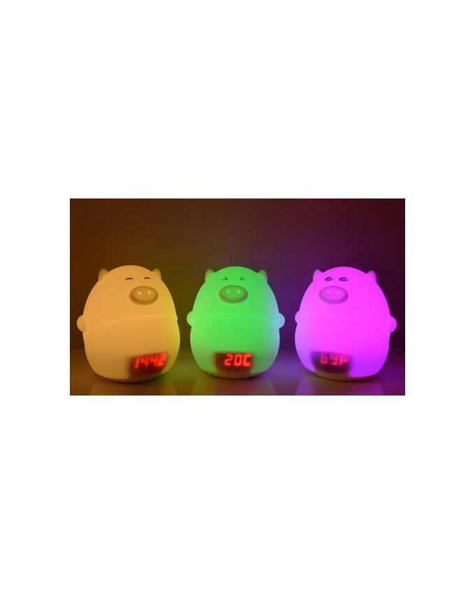 Pig Alarm Clock Night Light With Colorful Light – 7 Colors Rechargeable